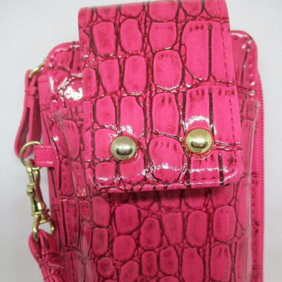 Pink Embossed Wallet Cellphone Case Cigarette Case Wristlet Photo Credit Card - Picture 3 of 12